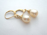 14K Gold Pearl Drop Earrings Leverback - The Jewelry Lady's Store