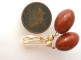 14K Gold Red Jasper Pierced Earrings Dangle - The Jewelry Lady's Store