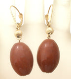 14K Gold Red Jasper Pierced Earrings Dangle - The Jewelry Lady's Store