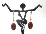 14K Gold Red Jasper Pierced Earrings Dangle - The Jewelry Lady's Store