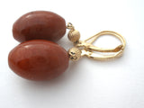 14K Gold Red Jasper Pierced Earrings Dangle - The Jewelry Lady's Store