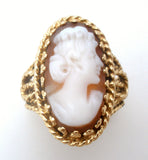 14K Gold Shell Cameo Ring Size 4
