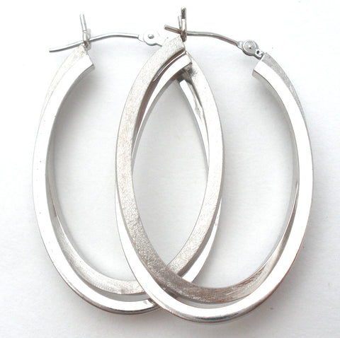 14K White Gold Hoop Earrings Oval Vintage