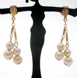 14K Yellow Gold Dangle Pearl Earrings