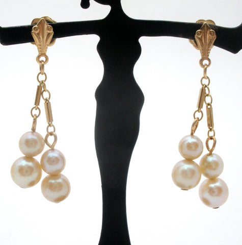 14K Yellow Gold Dangle Pearl Earrings