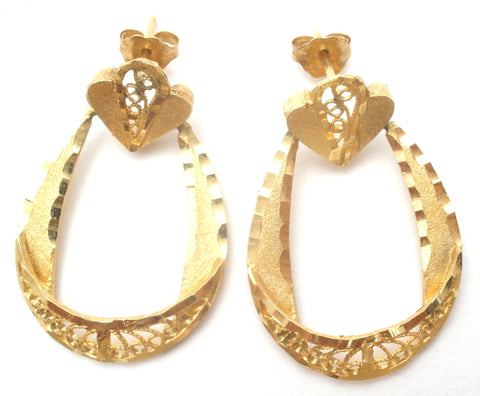 14K Yellow Gold Filigree Earrings Vintage