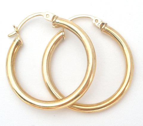 14K Yellow Gold Round Hoop Earrings