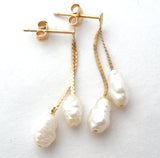 14K Gold Dangle Baroque Pearl Earrings