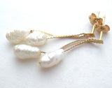 14K Gold Dangle Baroque Pearl Earrings