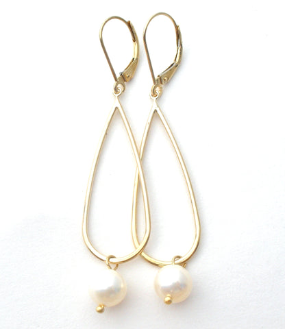 14K Gold Dangle Pearl Earrings JCM