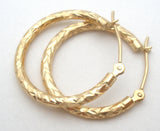 14K Gold Diamond Cut Hoop Earrings