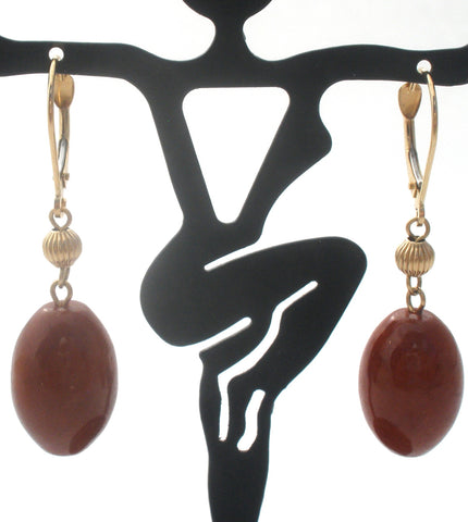 14K Gold Red Jasper Pierced Earrings Dangle