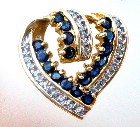 14K Gold Sapphire & Diamond Slide Heart Pendant