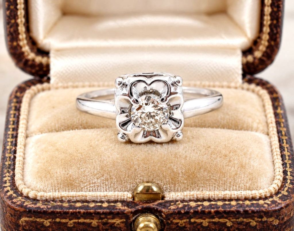 14K White Gold Diamond Ring Vintage - The Jewelry Lady's Store