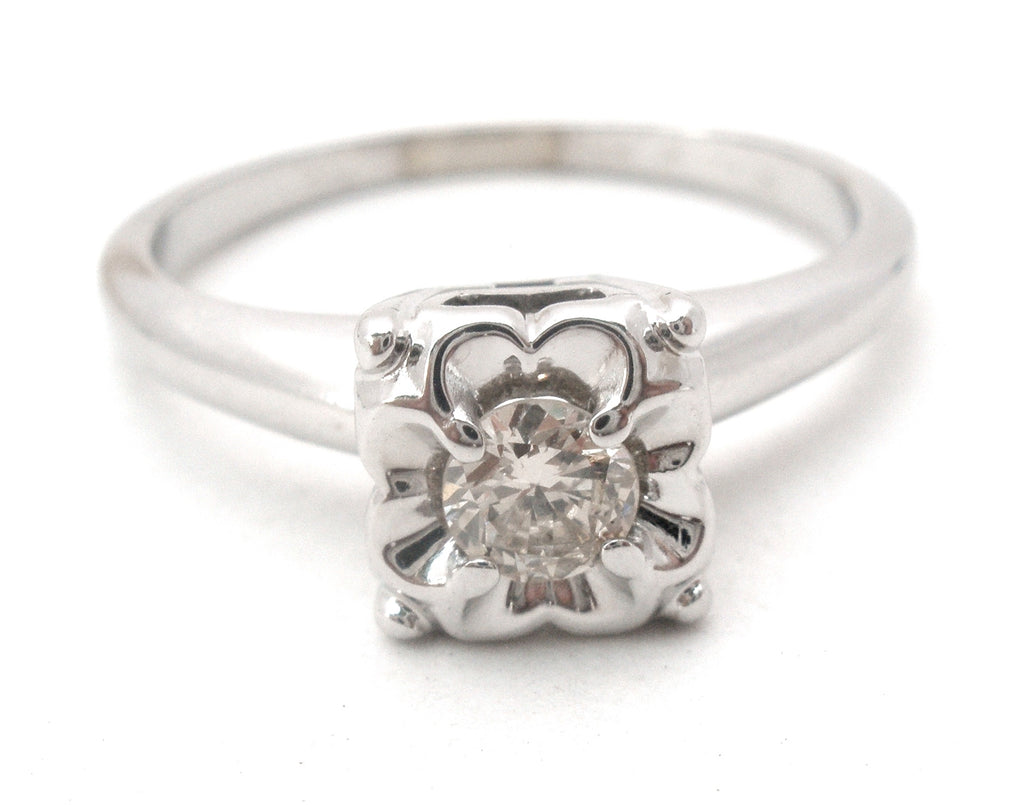 14K White Gold Diamond Ring Vintage