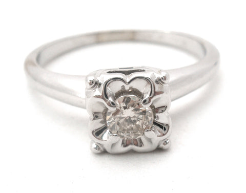 14K White Gold Diamond Ring Vintage