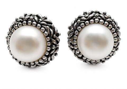 Sterling Silver Halo Pearl Earrings