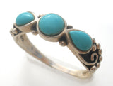 3 Stone Turquoise Ring Sterling Silver Size 8 - The Jewelry Lady's Store