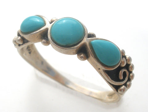 3 Stone Turquoise Ring Sterling Silver Size 8