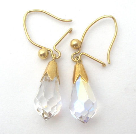 9K Gold Crystal Dangle Earrings Vintage