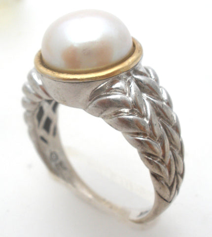 Alwand Vahan Sterling & 14K Gold Pearl Ring Size 8