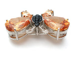 Amber & Black Crystal Butterfly Pendant Brooch 925