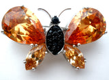 Amber & Black Crystal Butterfly Pendant Brooch 925