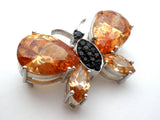 Amber & Black Crystal Butterfly Pendant Brooch 925
