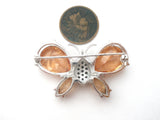 Amber & Black Crystal Butterfly Pendant Brooch 925