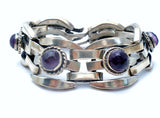 Amethyst Cabochon Bracelet Sterling Silver Vintage - The Jewelry Lady's Store
