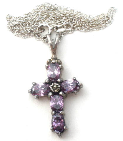 Amethyst Cross Pendant Necklace 18"