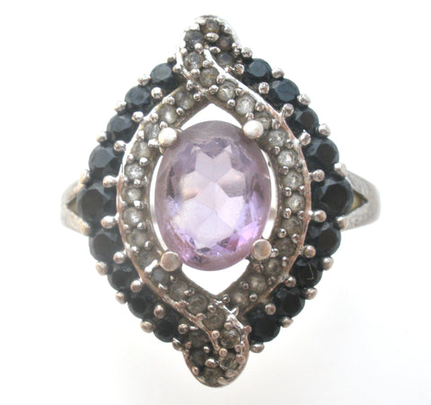Amethyst & Sapphire Sterling Ring Size 8