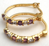 Amethyst & Diamond Hoop Earrings Signed Ross Simons - The Jewelry Lady's Store