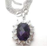 Amethyst & Diamond Necklace 18" Sterling Silver - The Jewelry Lady's Store