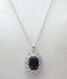 Amethyst & Diamond Necklace 18" Sterling Silver - The Jewelry Lady's Store