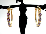 Amethyst & Diamond Hoop Earrings Signed Ross Simons - The Jewelry Lady's Store