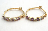 Amethyst & Diamond Hoop Earrings Signed Ross Simons - The Jewelry Lady's Store