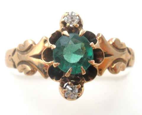 Antique Emerald & Diamond Ring 14K Gold