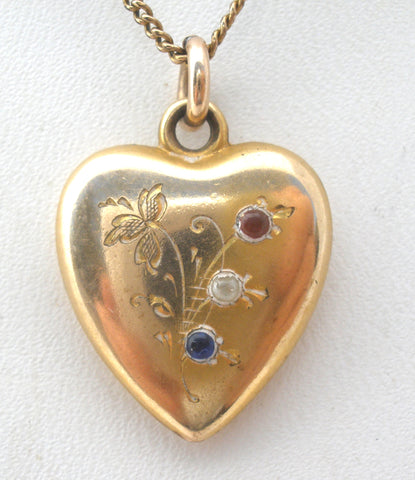 Antique Paste Heart Pendant Gold Filled Necklace