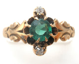 Antique Emerald & Diamond Ring 14K Gold - The Jewelry Lady's Store