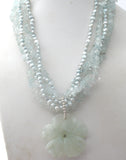 Aquamarine & Blue Pearl Flower Necklace 925 - The Jewelry Lady's Store