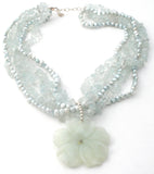 Aquamarine & Blue Pearl Flower Necklace 925 - The Jewelry Lady's Store