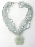 Aquamarine & Blue Pearl Flower Necklace 925 - The Jewelry Lady's Store