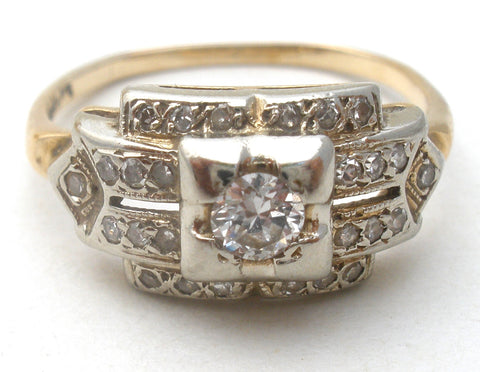 Art Deco Diamond Ring 14K Gold Size 7