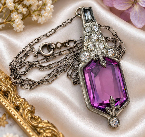 Art Deco Purple Necklace Sterling Silver 18"