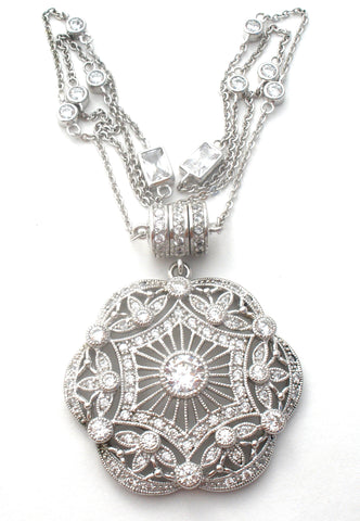 Art Deco Style Pendant Necklace Sterling Silver ESPO