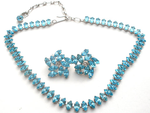 B David Blue Rhinestone Necklace Set Vintage