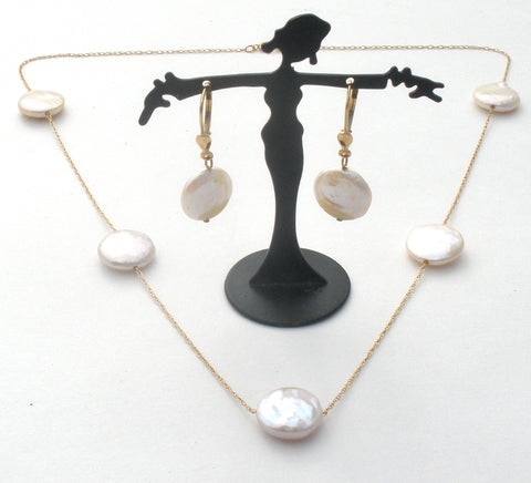 Baroque Pearl Necklace & Earrings 14K Gold