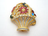 Basket Of Flowers Brooch Pin With Fruit Salad Rhinestones Vintage