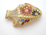 Basket Of Flowers Brooch Pin With Fruit Salad Rhinestones Vintage